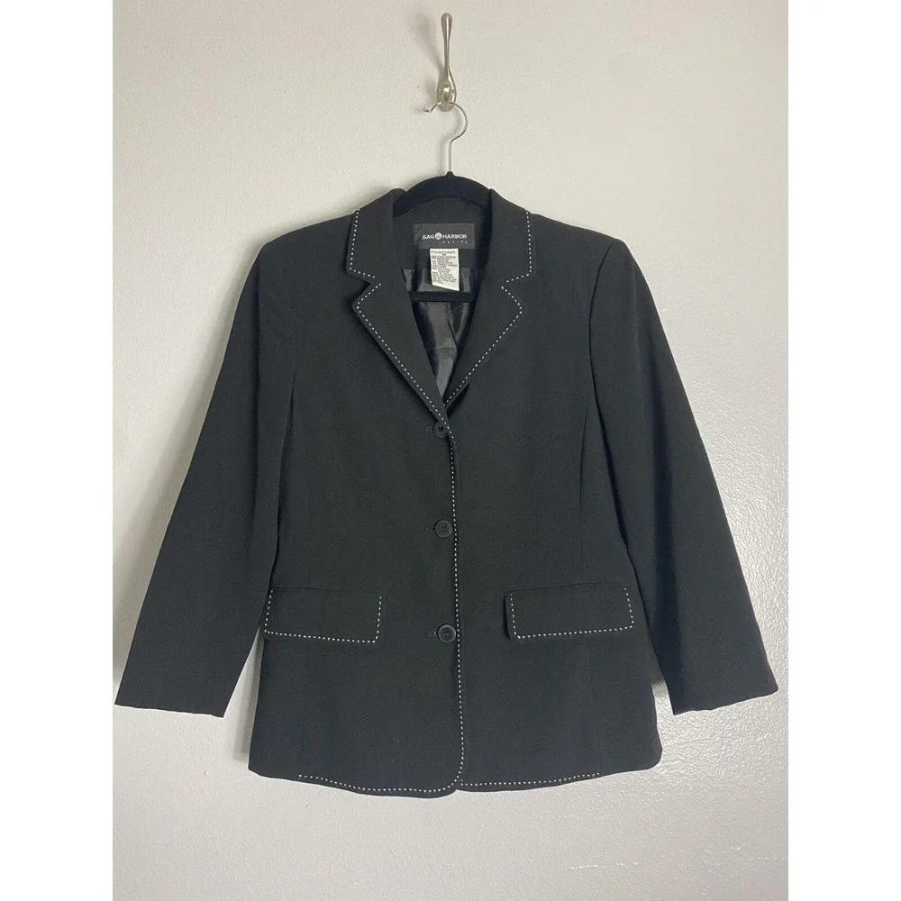 Sag Harbor Black Blazer Women Size 6P Career Workplace